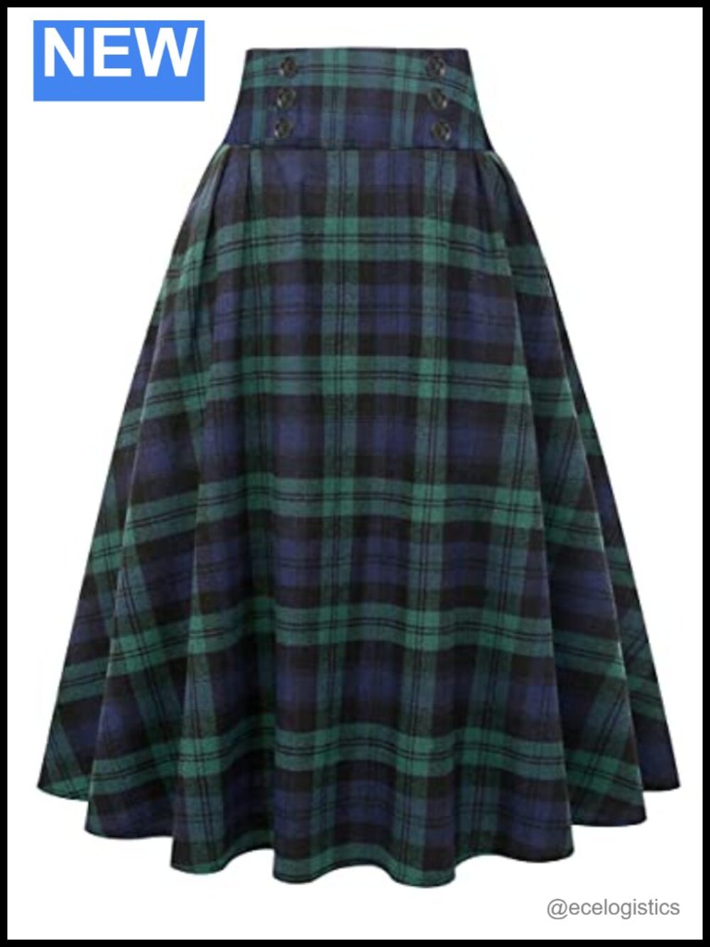 High Waist A-Line Plaid Midi Skirt with Pockets and Zipper